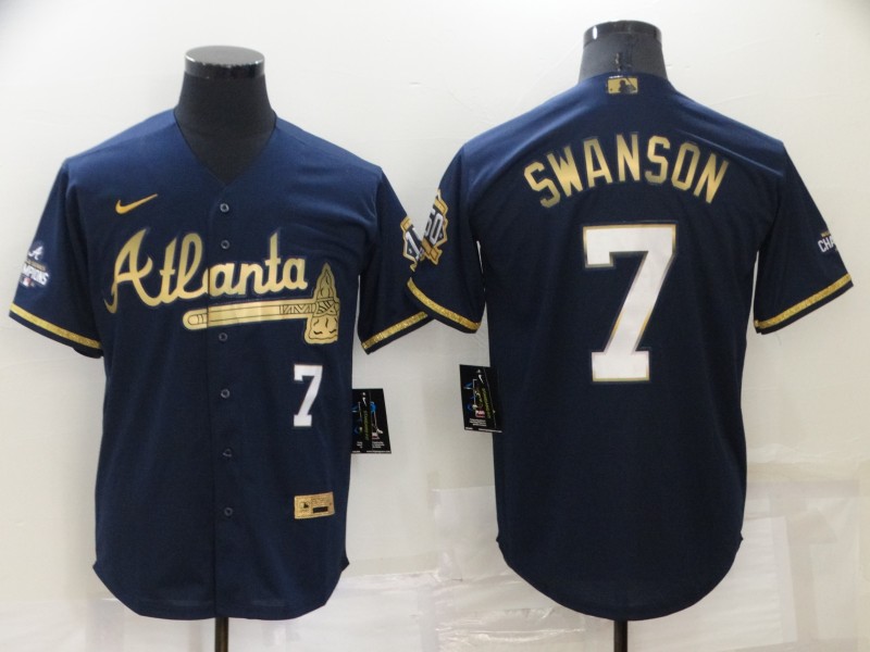 Atlanta Braves Dark Blue Gold MLB Jersey