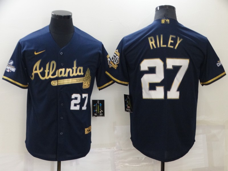 Atlanta Braves Dark Blue Gold MLB Jersey