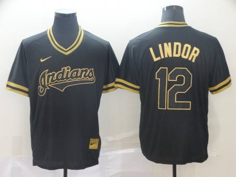 Cleveland Indians Black Gold Retro MLB Jersey