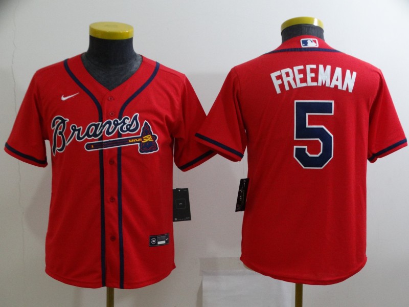 Kids Atlanta Braves FREEMAN #5 Red MLB Jersey