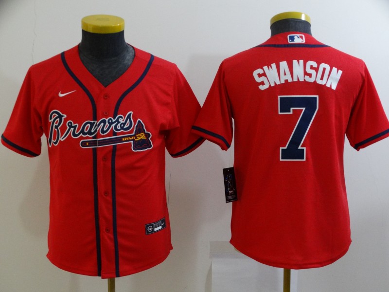Kids Atlanta Braves SWANSON #7 Red MLB Jersey