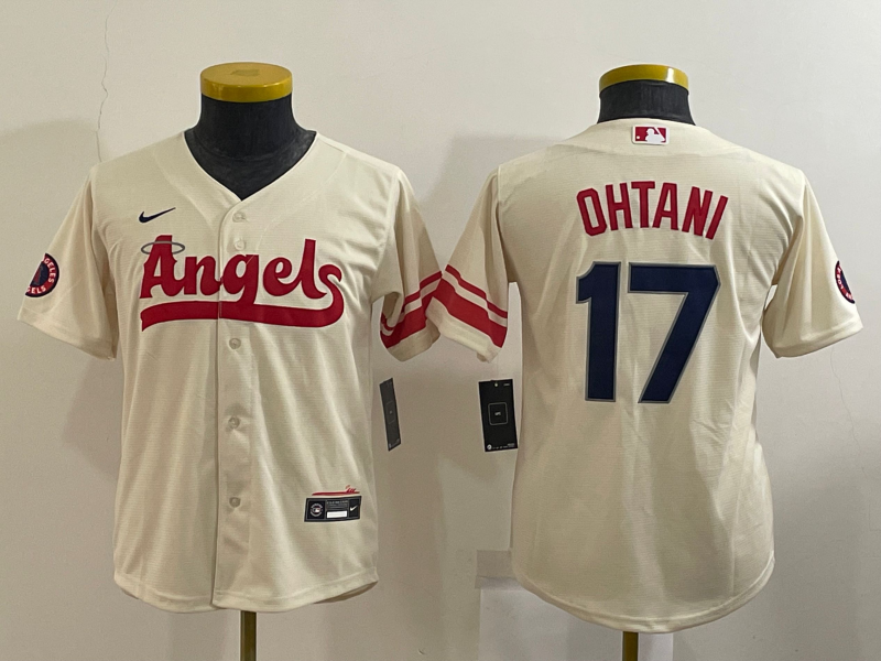 Kids Los Angeles Angels OHTANI #17 Cream MLB Jersey