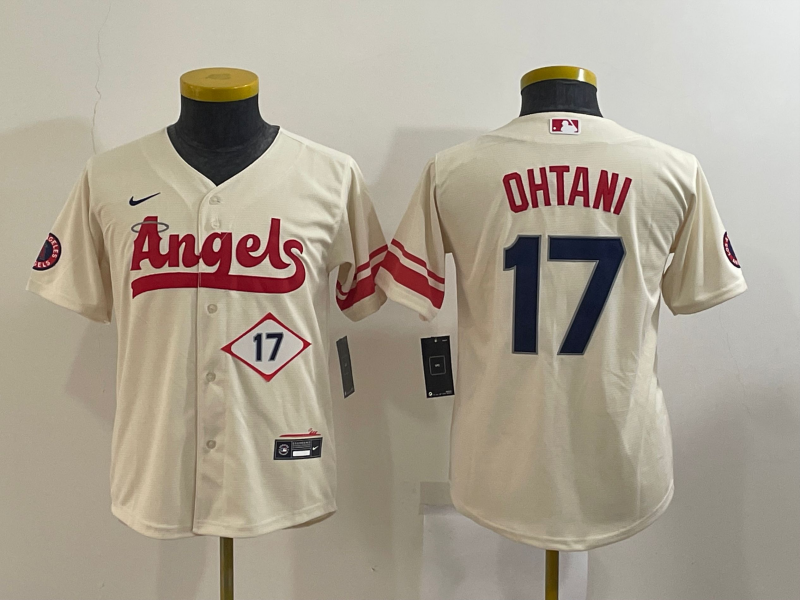 Kids Los Angeles Angels OHTANI #17 Cream MLB Jersey 02