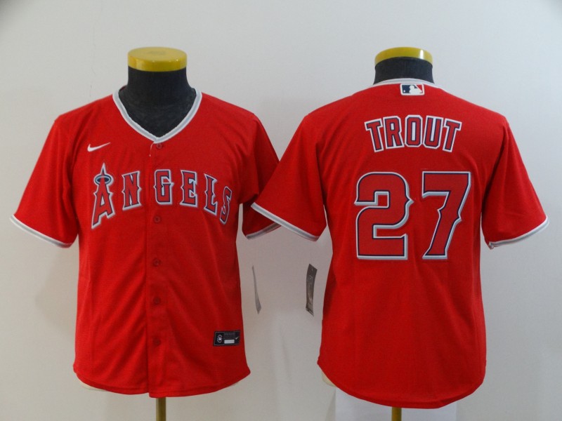 Kids Los Angeles Angels TROUT #27 Red MLB Jersey