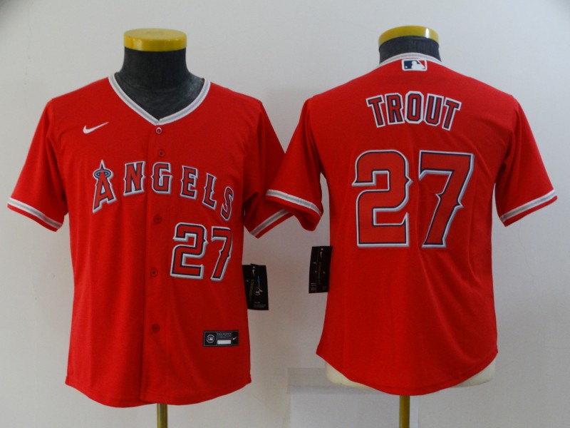 Kids Los Angeles Angels TROUT #27 Red MLB Jersey 02