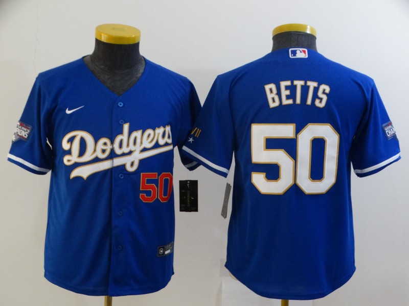 Kids Los Angeles Dodgers BETTS #50 Blue MLB Jersey 03