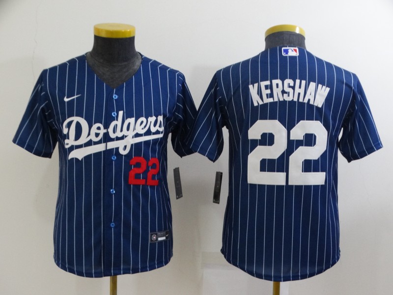 Kids Los Angeles Dodgers KERSHAW #22 Dark Blue Retro MLB Jersey