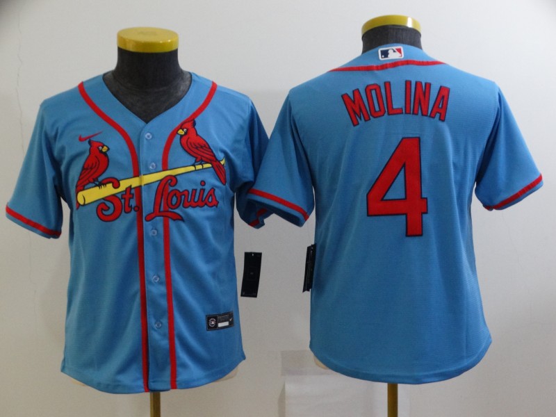 Kids St. Louis Cardinals MOLINA #4 Light Blue MLB Jersey