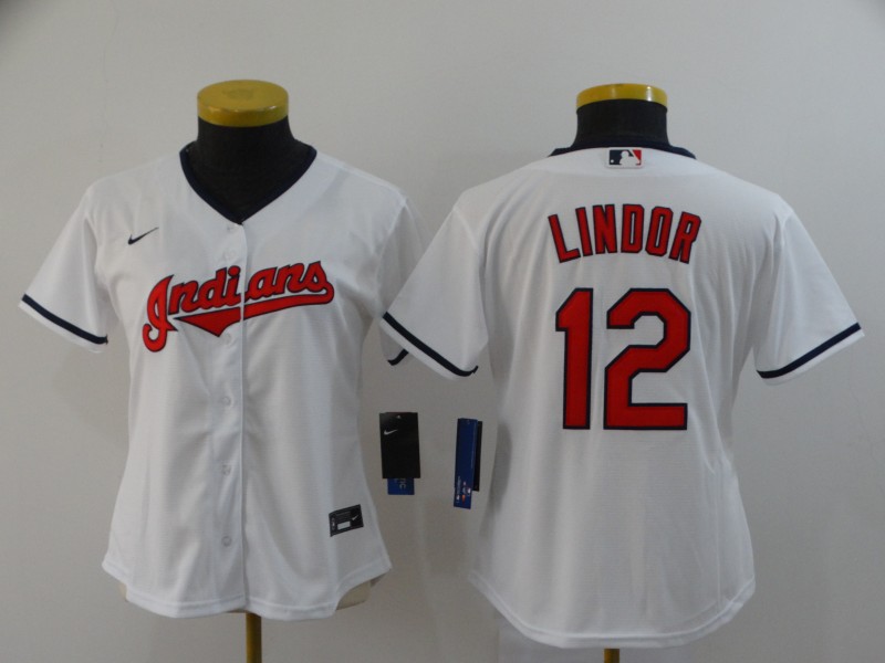 Cleveland Indians LINDOR #12 White Women MLB Jersey