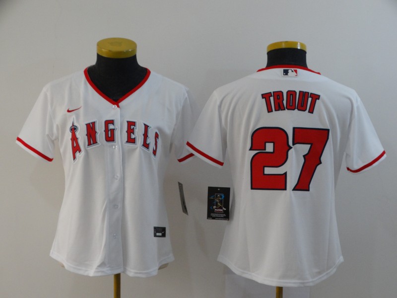 Los Angeles Angels TROUT #27 White Women MLB Jersey
