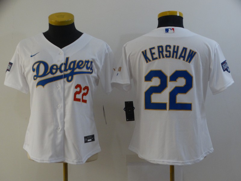 Los Angeles Dodgers KERSHAW #22 White Champion Women MLB Jersey 02