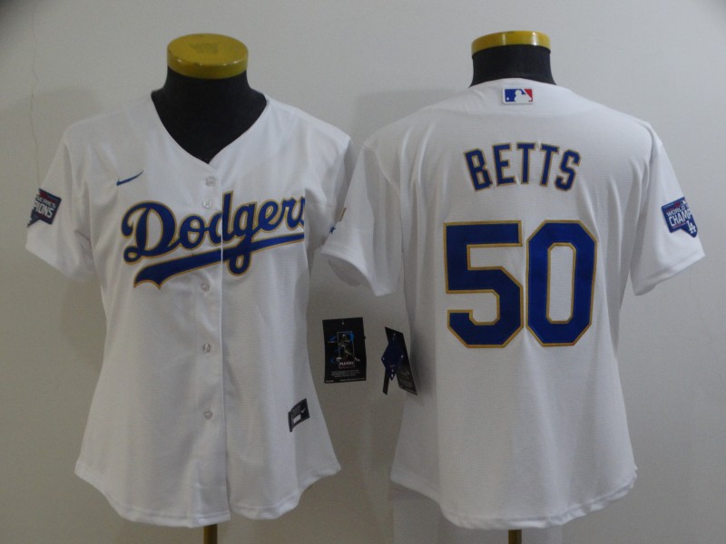 Los Angeles Dodgers BETTS #50 White Champion Women MLB Jersey