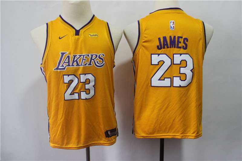 Los Angeles Lakers #23 JAMES Yellow Youth Basketball Jersey 02 (Stitched)