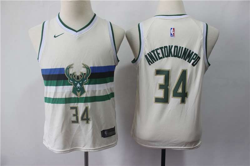 Milwaukee Bucks #34 ANTETOKOUNMPO White City Youth Basketball Jersey (Stitched)