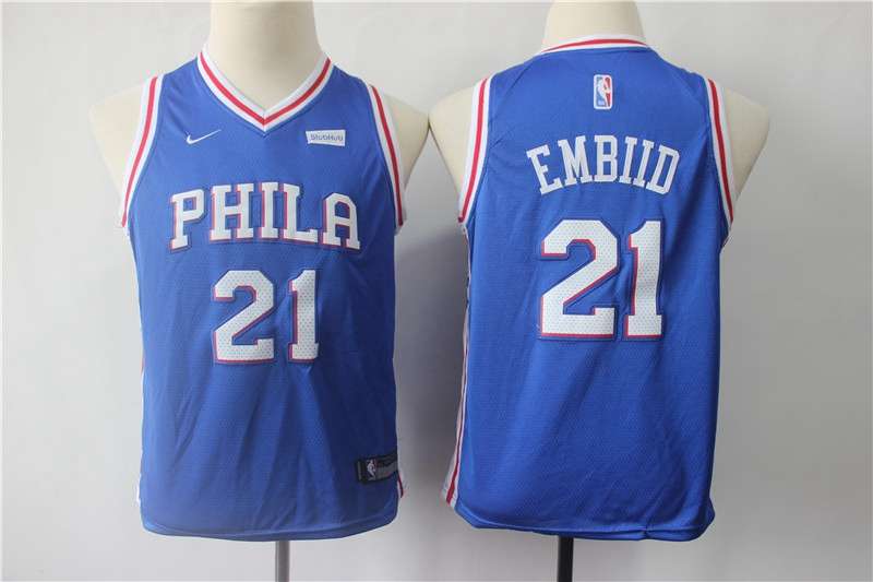 Philadelphia 76ers #21 EMBIID Blue Youth Basketball Jersey (Stitched)