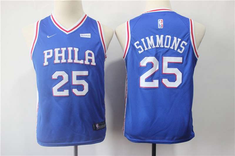 Philadelphia 76ers #25 SIMMONS Blue Youth Basketball Jersey (Stitched)