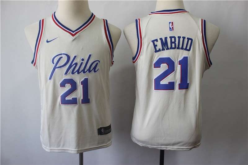 Philadelphia 76ers #21 EMBIID White City Youth Basketball Jersey (Stitched)