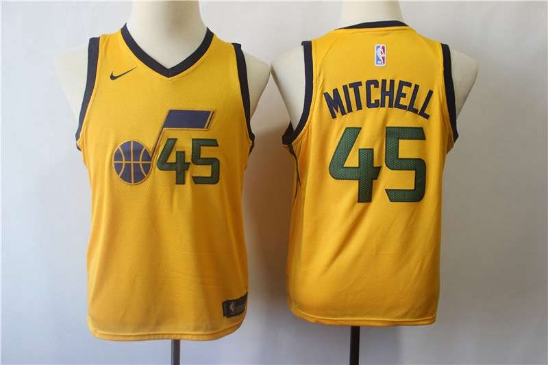 Utah Jazz #45 MITCHELL Yellow Youth Basketball Jersey (Stitched)