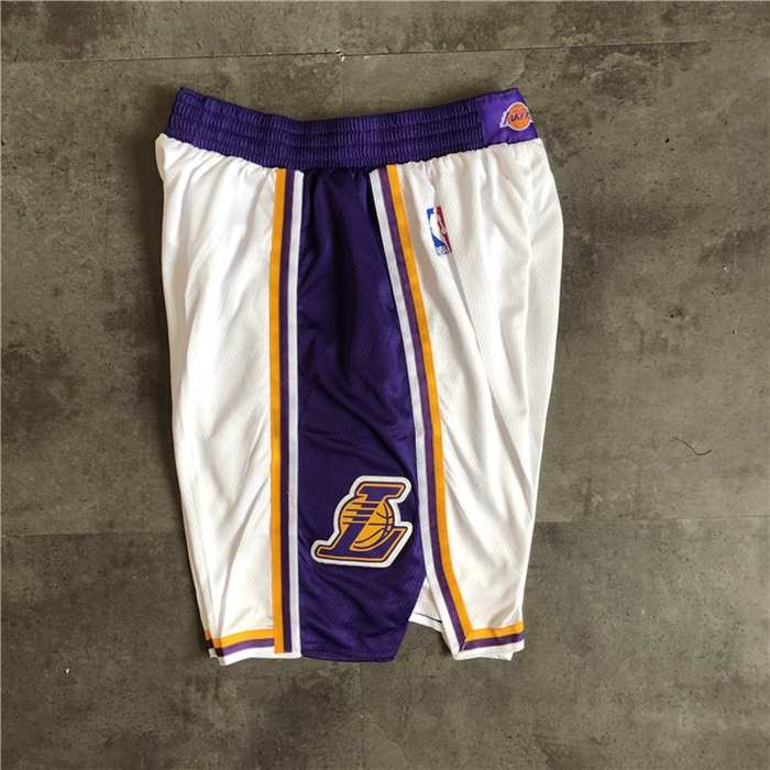 Los Angeles Lakers White Basketball Shorts 02