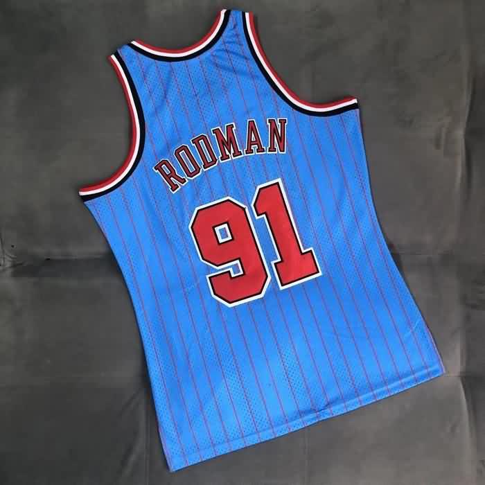 1995/96 Chicago Bulls RODMAN #91 Blue Classics Basketball Jersey (Closely Stitched)