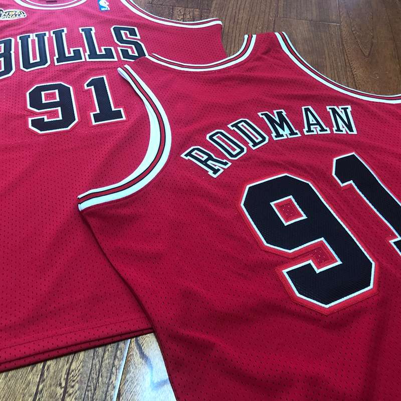 1997/98 Chicago Bulls RODMAN #91 Red Finals Classics Basketball Jersey (Closely Stitched)