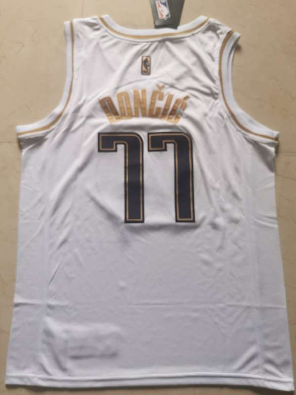 2020 Dallas Mavericks DONCIC #77 White Gold Basketball Jersey (Stitched)