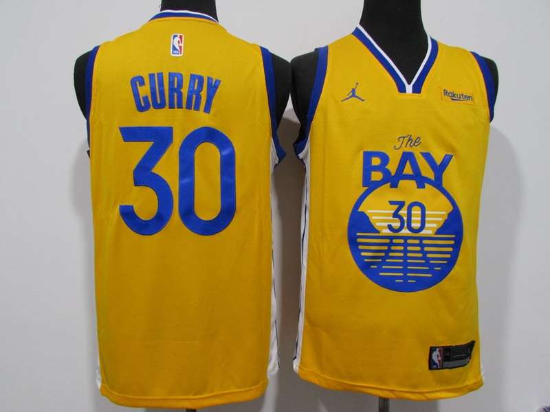 20/21 Golden State Warriors CURRY #30 Yellow AJ Basketball Jersey (Stitched)