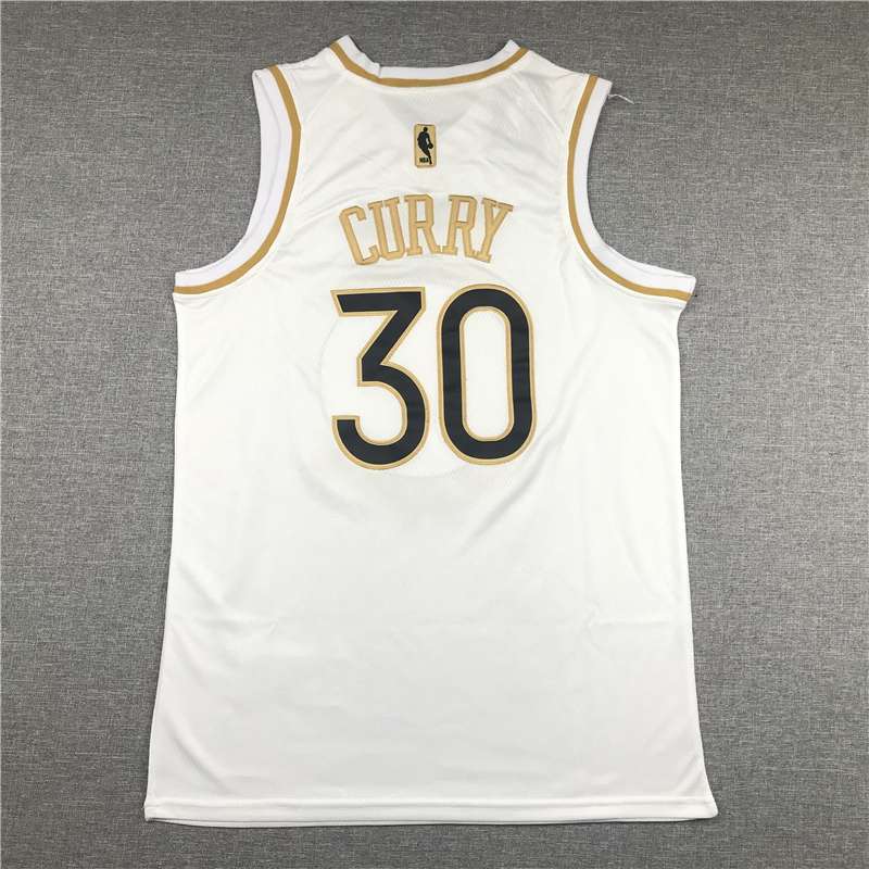 2020 Golden State Warriors CURRY #30 White Gold Basketball Jersey (Stitched)