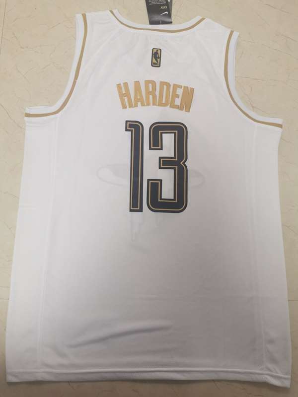 2020 Houston Rockets HARDEN #13 White Gold Basketball Jersey (Stitched)