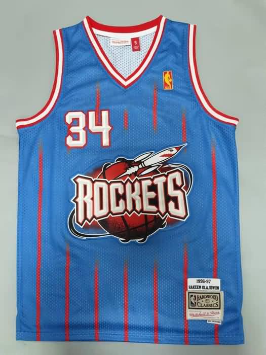 1996/97 Houston Rockets OLAJUWON #34 Blue Classics Basketball Jersey (Stitched)