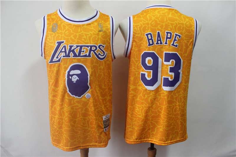 2018/19 Los Angeles Lakers BAPE #93 Yellow Basketball Jersey (Stitched)