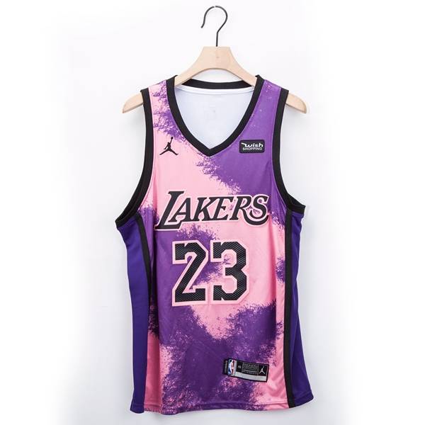 20/21 Los Angeles Lakers JAMES #23 Pink Purple AJ Basketball Jersey (Stitched)