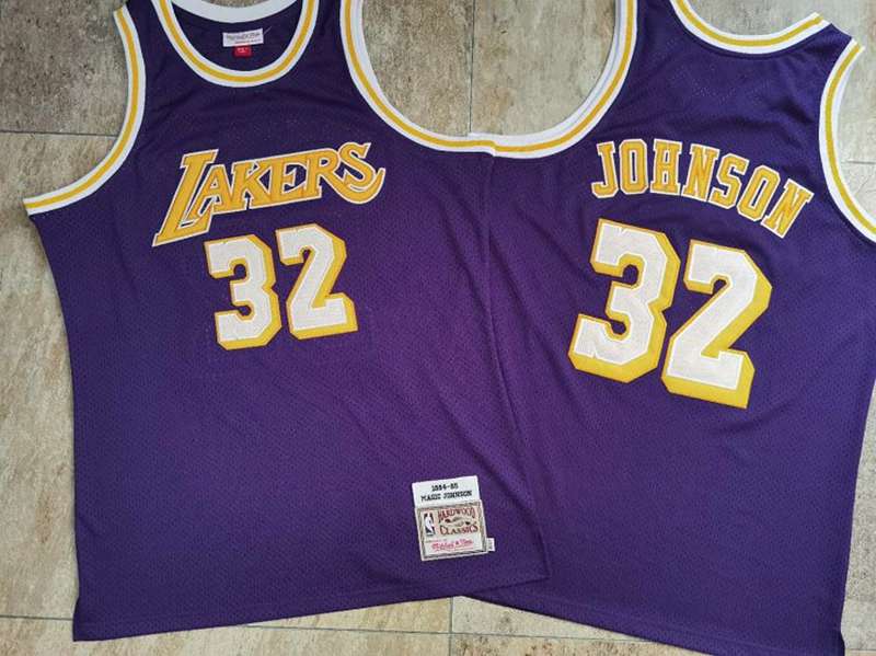 1984/85 Los Angeles Lakers JOHNSON #32 Purple Classics Basketball Jersey 2 (Closely Stitched)