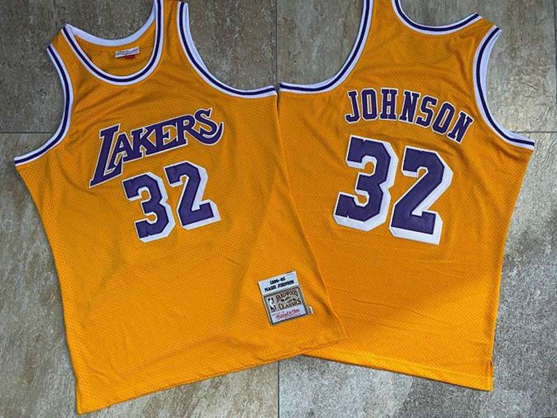 1984/85 Los Angeles Lakers JOHNSON #32 Yellow Classics Basketball Jersey (Closely Stitched)