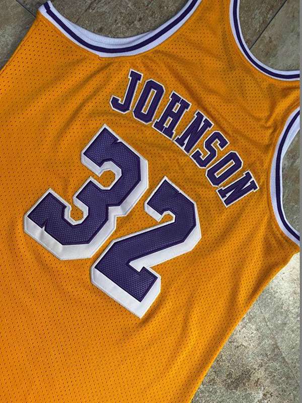 1984/85 Los Angeles Lakers JOHNSON #32 Yellow Classics Basketball Jersey (Closely Stitched)