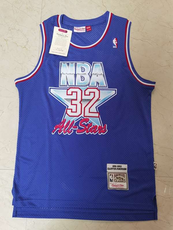 1992 Los Angeles Lakers JOHNSON #32 Blue All Star Classics Basketball Jersey (Stitched)