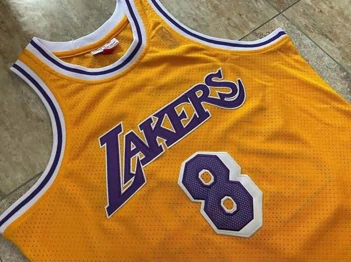 1996/97 Los Angeles Lakers BRYANT #8 #24 Yellow Classics Basketball Jersey (Closely Stitched)