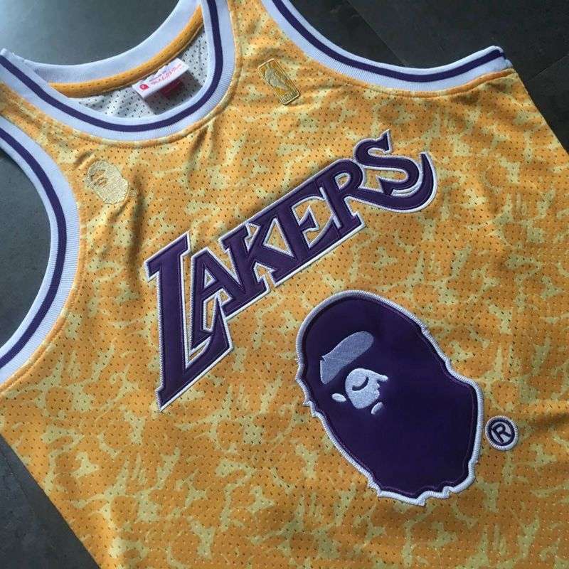 1996/97 Los Angeles Lakers BAPE #93 Yellow Classics Basketball Jersey (Closely Stitched)