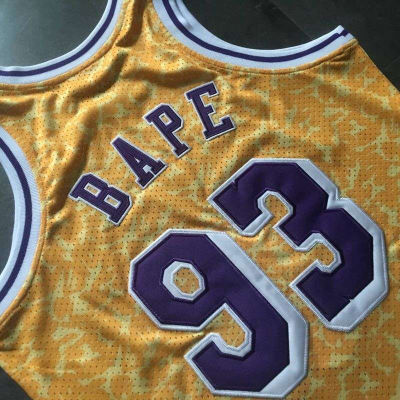 1996/97 Los Angeles Lakers BAPE #93 Yellow Classics Basketball Jersey (Closely Stitched)