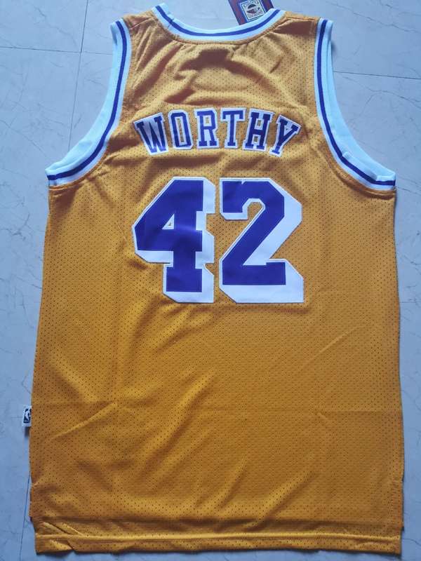 Los Angeles Lakers WORTHY #42 Yellow Classics Basketball Jersey (Stitched)