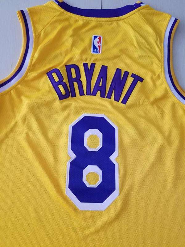 Los Angeles Lakers BRYANT #8 Yellow Basketball Jersey 3 (Stitched)