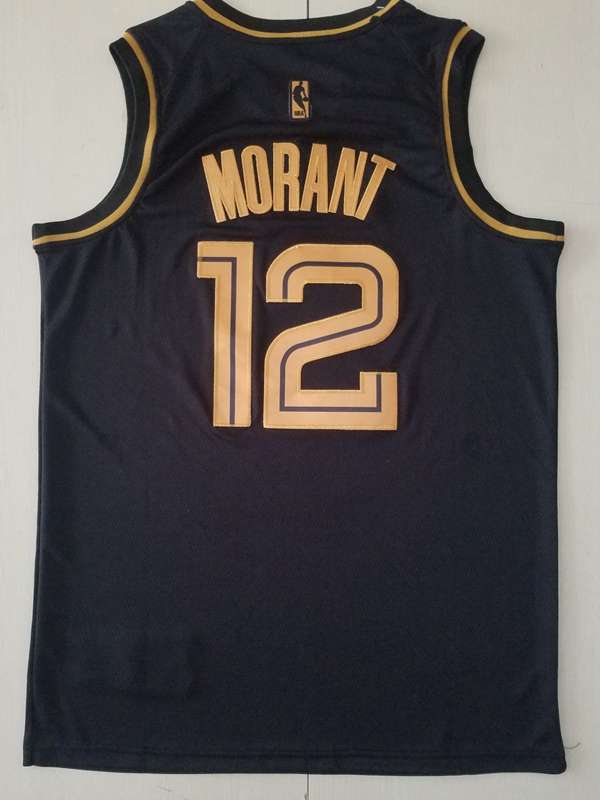 2020 Memphis Grizzlies MORANT #12 Black Gold Basketball Jersey (Stitched)