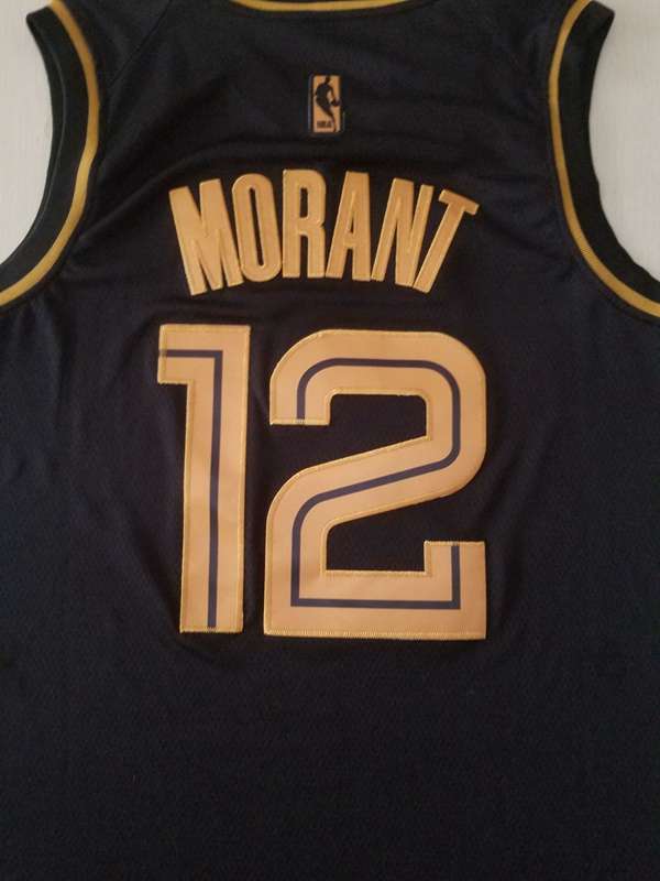 2020 Memphis Grizzlies MORANT #12 Black Gold Basketball Jersey (Stitched)