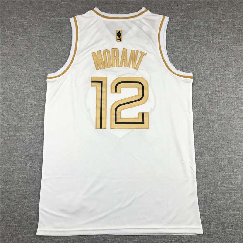 2020 Memphis Grizzlies MORANT #12 White Gold Basketball Jersey (Stitched)