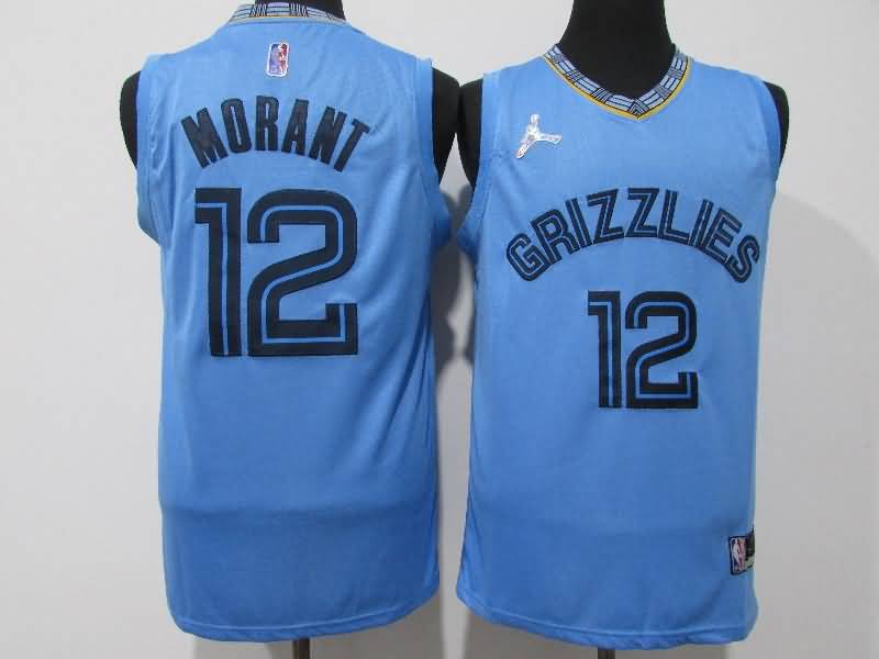 21/22 Memphis Grizzlies MORANT #12 Light Blue AJ Basketball Jersey (Stitched)