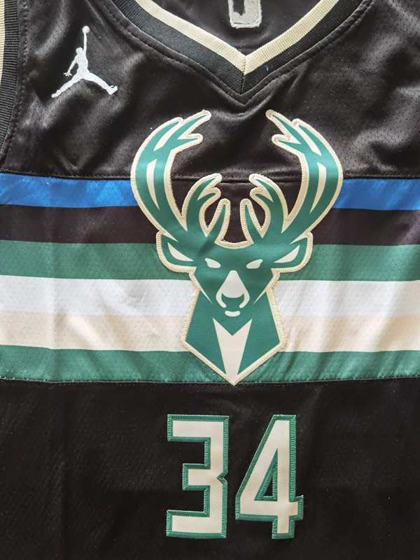 20/21 Milwaukee Bucks ANTETOKOUNMPO #34 Black AJ Basketball Jersey (Stitched)