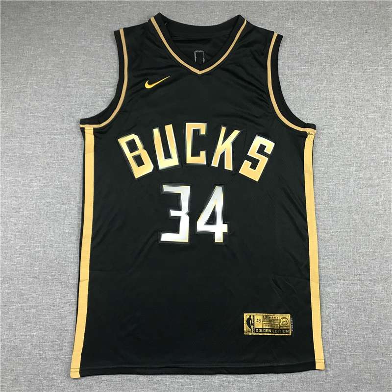 20/21 Milwaukee Bucks ANTETOKOUNMPO #34 Black Gold Basketball Jersey (Stitched)