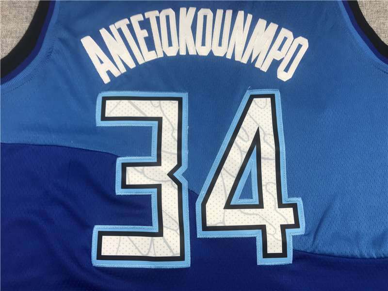 20/21 Milwaukee Bucks ANTETOKOUNMPO #34 Blue City Basketball Jersey (Stitched)