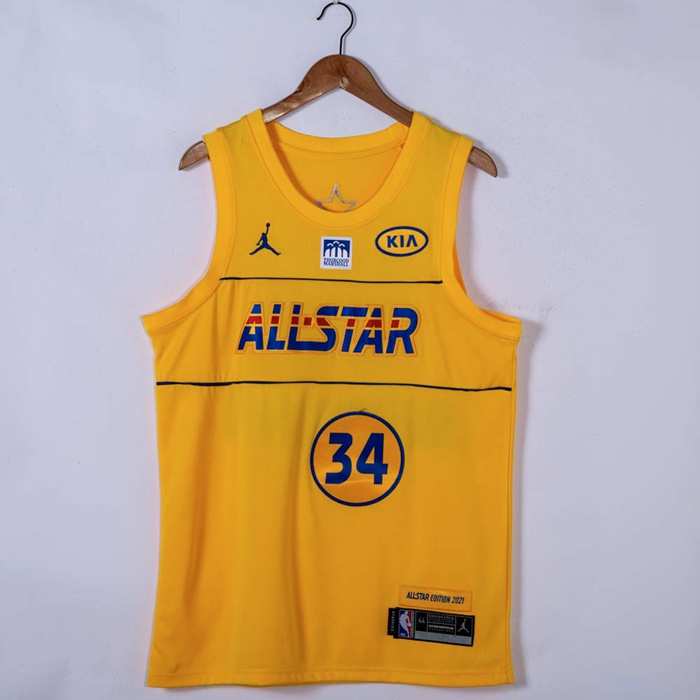 2021 Milwaukee Bucks ANTETOKOUNMPO #34 Yellow All Star Jersey (Stitched)