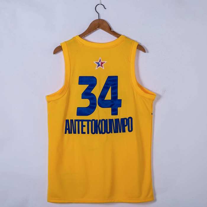 2021 Milwaukee Bucks ANTETOKOUNMPO #34 Yellow All Star Jersey (Stitched)